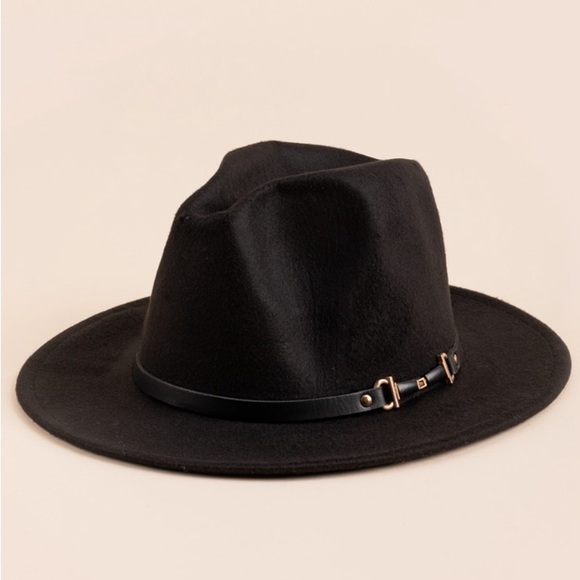 Francesca's NWT Sandra Double Buckle Band Panama Hat - Black - Picture 1 of 3